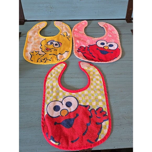 Sesame Street Terry Bibs - Baby Elmo, Big Bird Loop Closure 7.5 W × 9 L, Infant - Picture 13 of 13